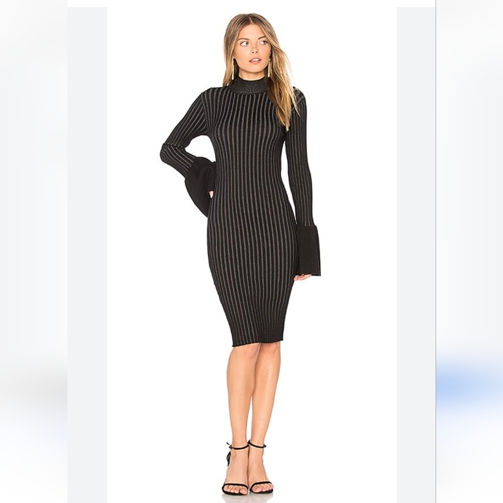 Central Park West ribbed Bodycon dress with bell sleeves. Women's XS